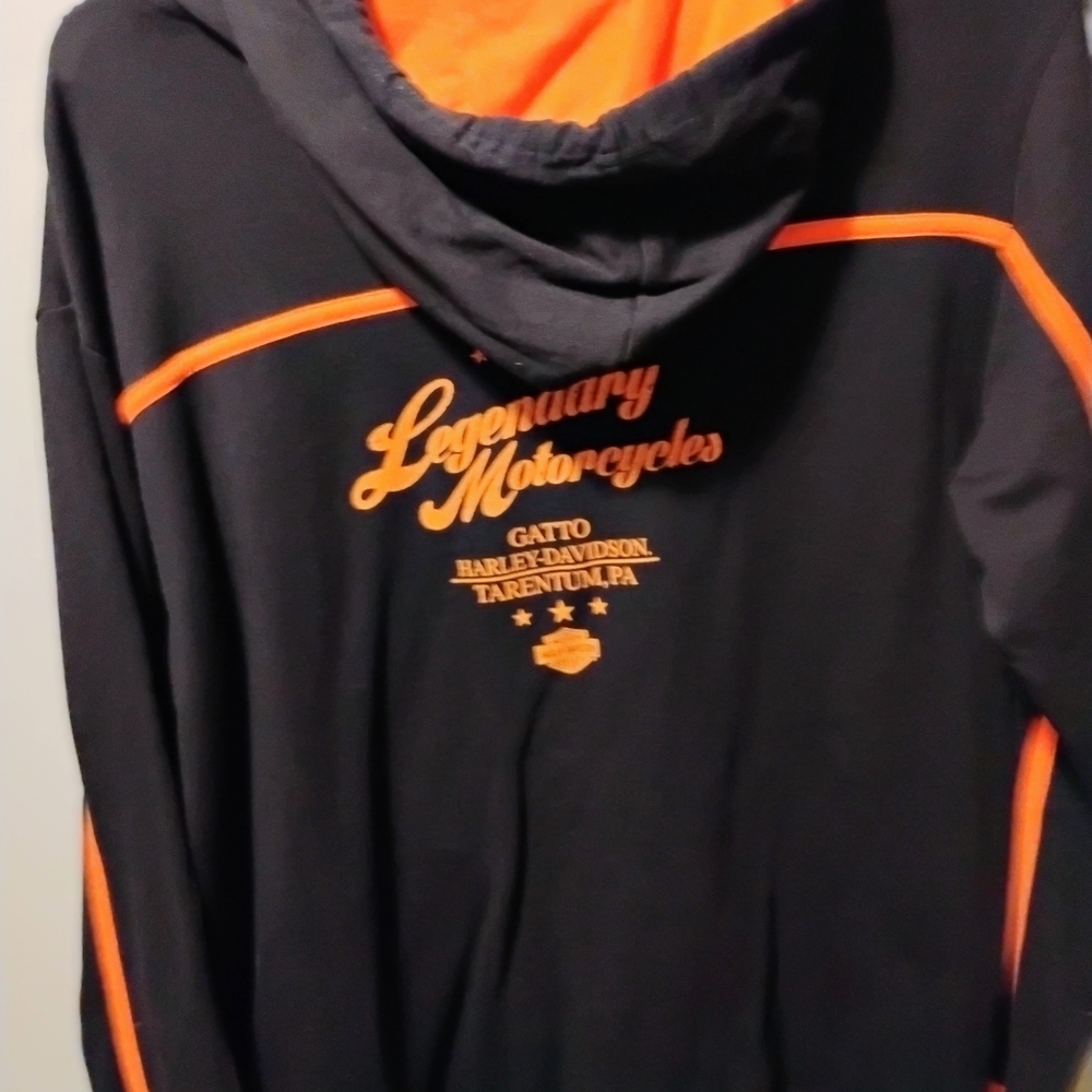Harley-Davidson Men's Black and Orange Zip-Up Sweater